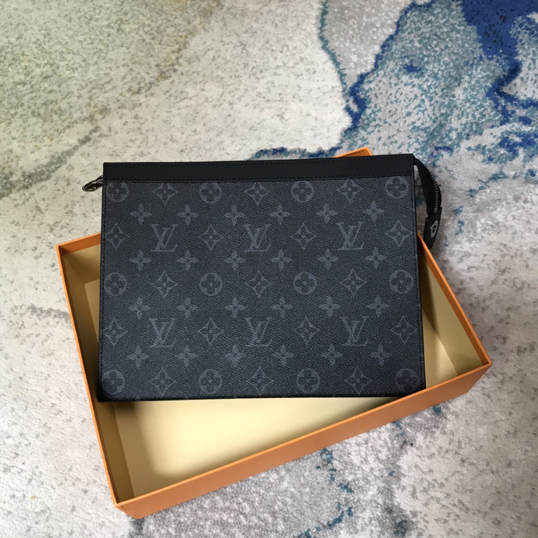 Louis Vuitton 1:1
 Bags Handbags Black Grey Silver Monogram Eclipse Canvas Cowhide Fabric Pochette M61692