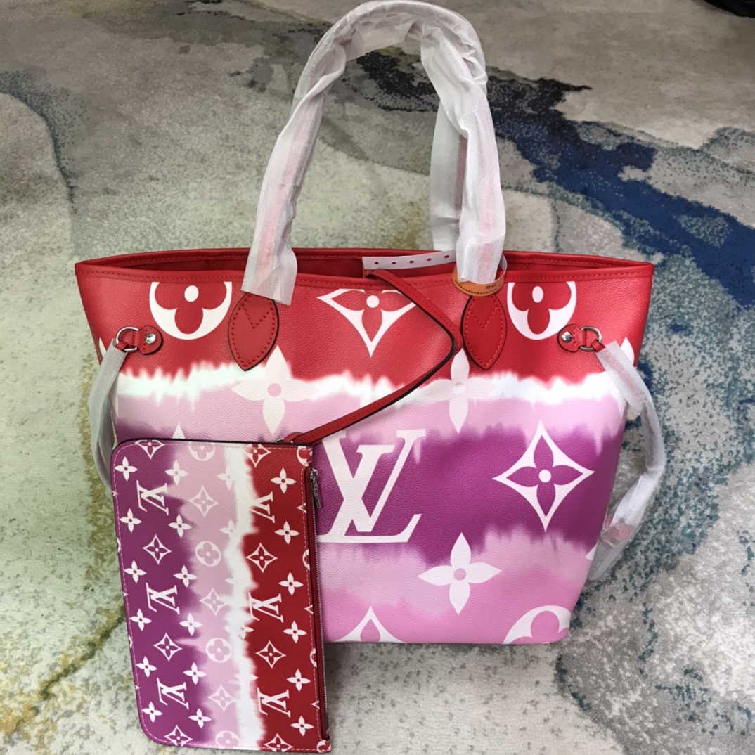Louis Vuitton LV Neverfull Bags Handbags Pink Red Monogram Canvas Summer Collection M45128