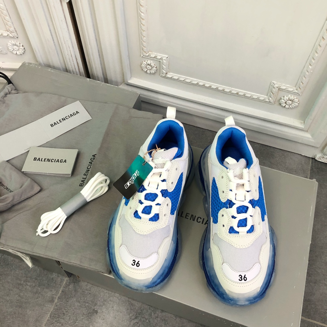 Blanco y azul BALENCIAGA · Balenciaga 20ss nuevos zapatos de papá con cristales y colchón de aire triples verdaderos 🥾…