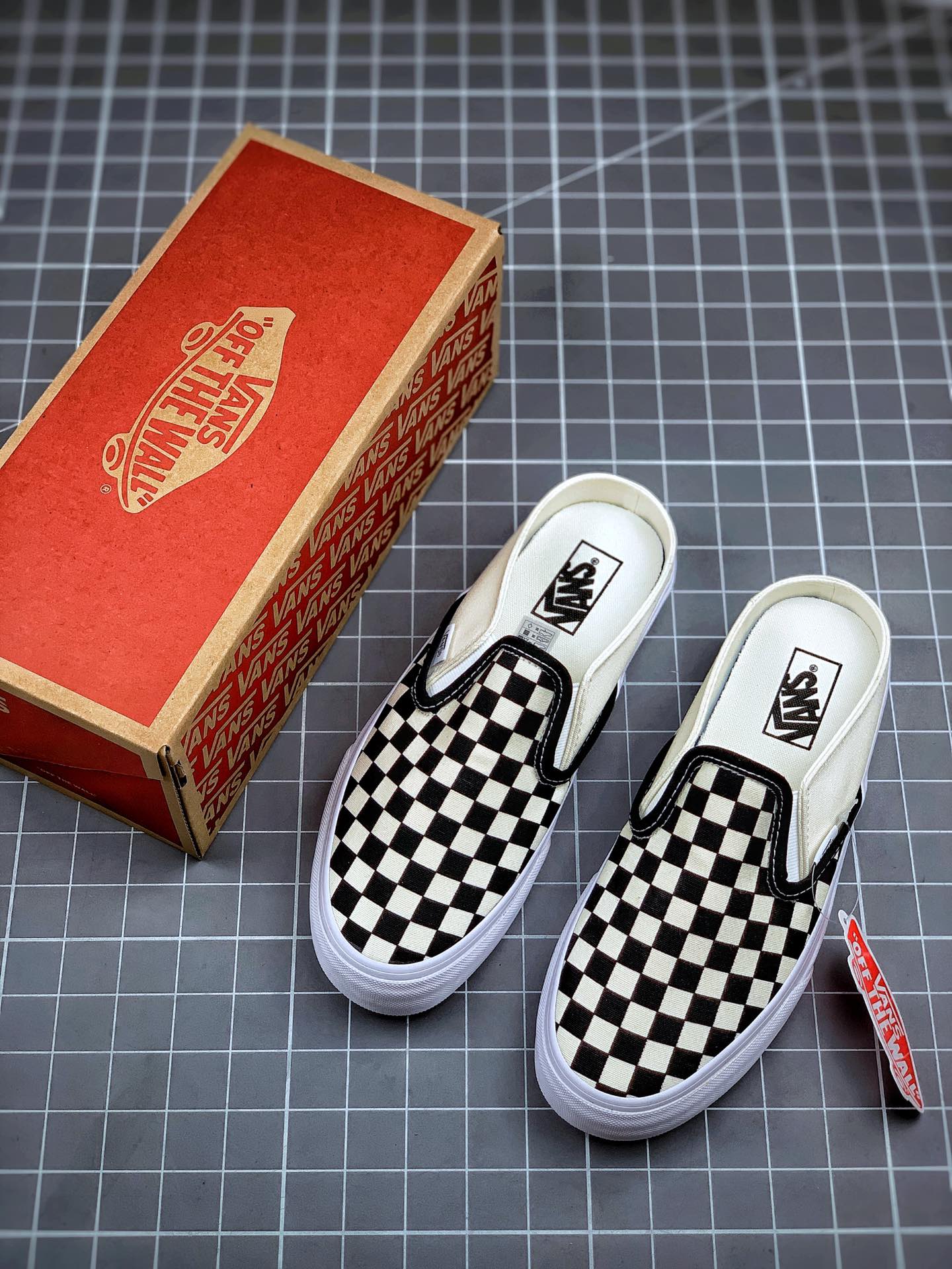 150 Vans 棋盘格半拖一脚蹬  官方最近版 原装硫化工艺 独家纯白围条