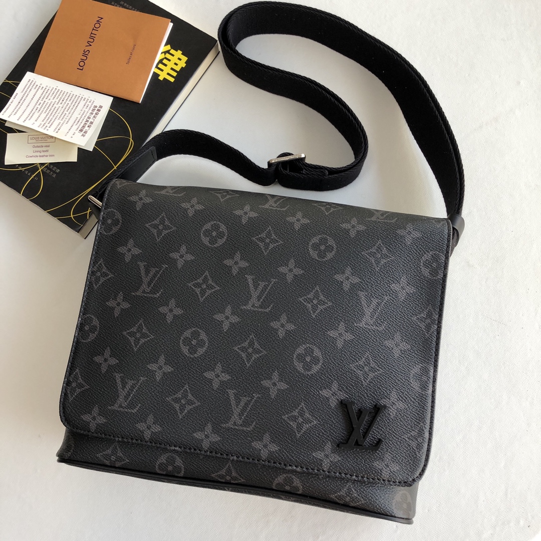 Louis Vuitton Crossbody & Shoulder Bags Black Men Monogram Eclipse Calfskin Canvas Cowhide Casual M44000