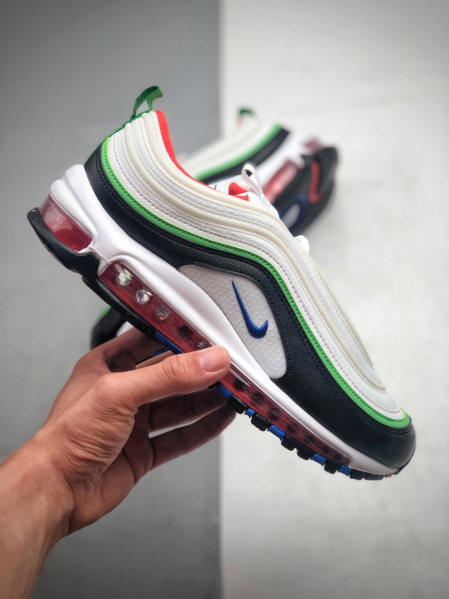 250 公司级 耐克/Nike Air Max 97黑白绿3M  耐克97子弹气头潘气垫 货号：921522-105