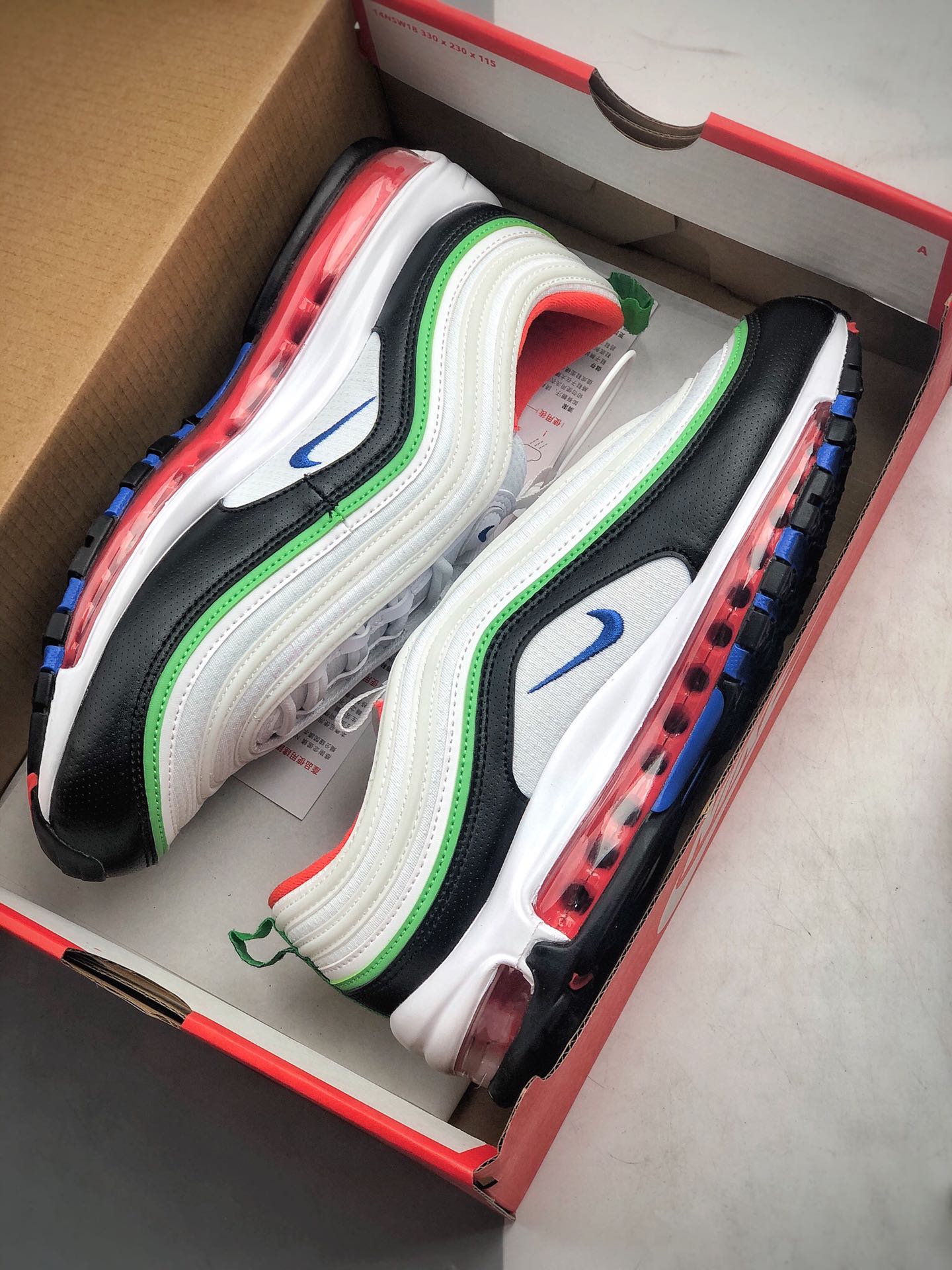 250 公司级 耐克/Nike Air Max 97黑白绿3M  耐克97子弹气头潘气垫 货号：921522-105