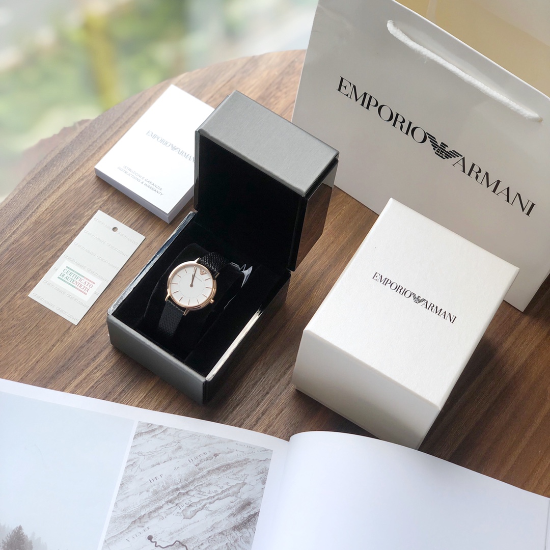 Armani ¡Pareja de relojes Armani! Reloj modelo AR80015, reloj de cuarzo con correa de cuero ultrafina, esfera de reloj …