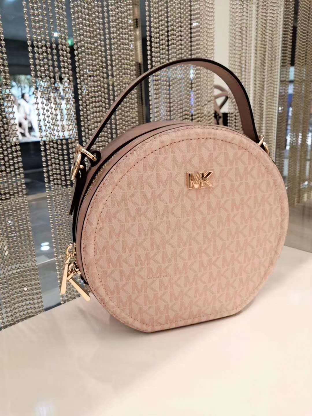 Michael Kors 手提圆包pu拼粉色