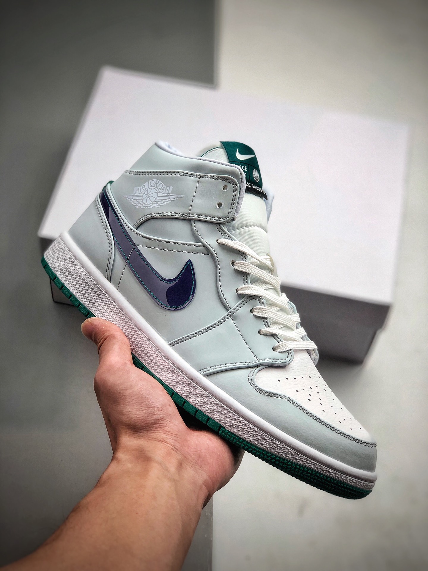 240 真标带半码 Air Jordan 1 Mid SE “Nike Hoops”  中帮 白绿紫鸳鸯 AJ1 乔丹1代 aj1 乔1 中邦 白绿鸳鸯 货号：CW5853-100