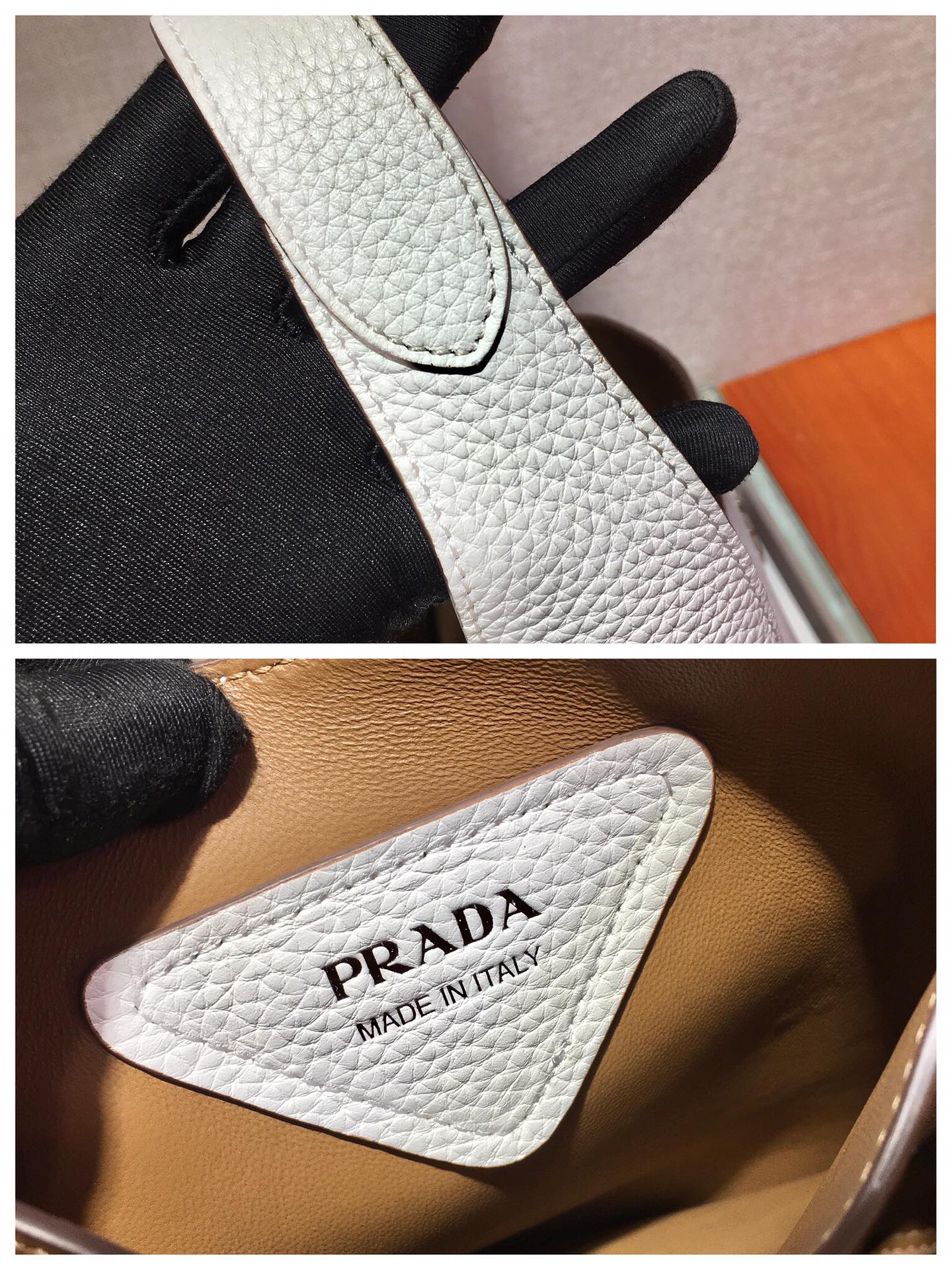 PRADA普拉达进口柔软细腻小牛皮菜篮子托特腋下包1BC127