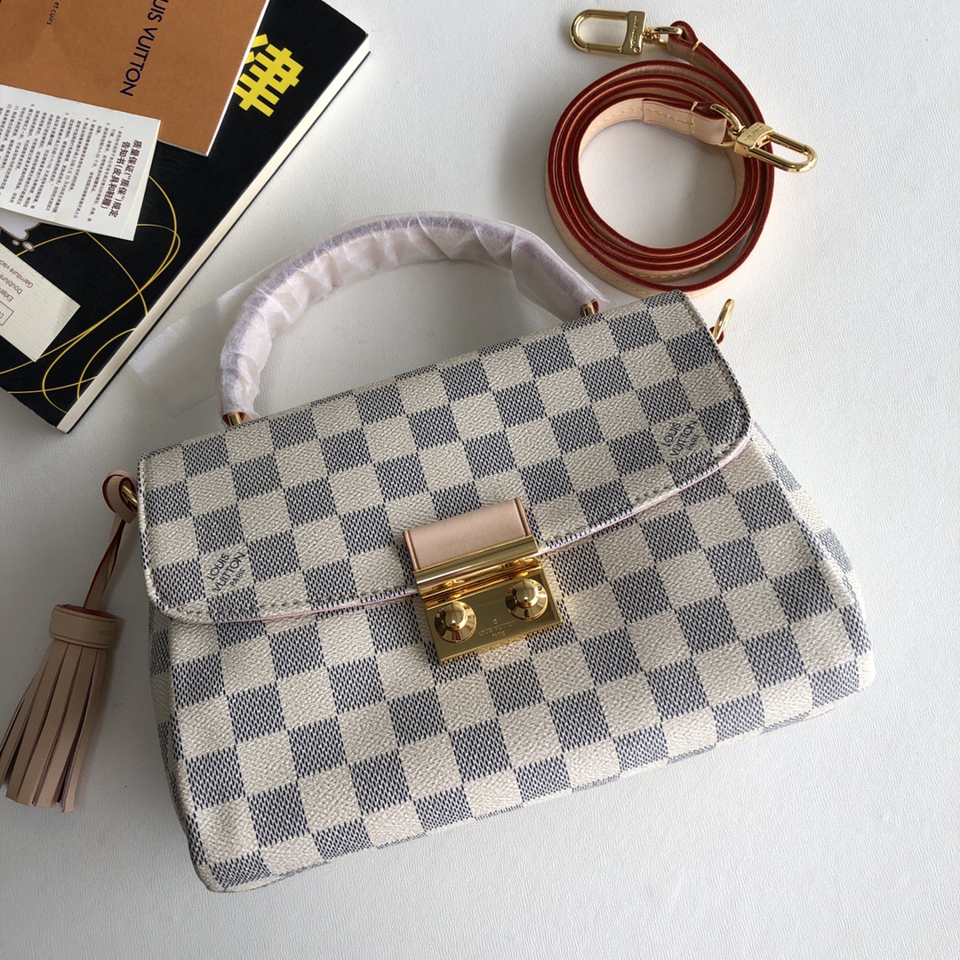 Louis Vuitton LV Croisette Bags Handbags Gold White Damier Azur Canvas Cowhide Casual N41581