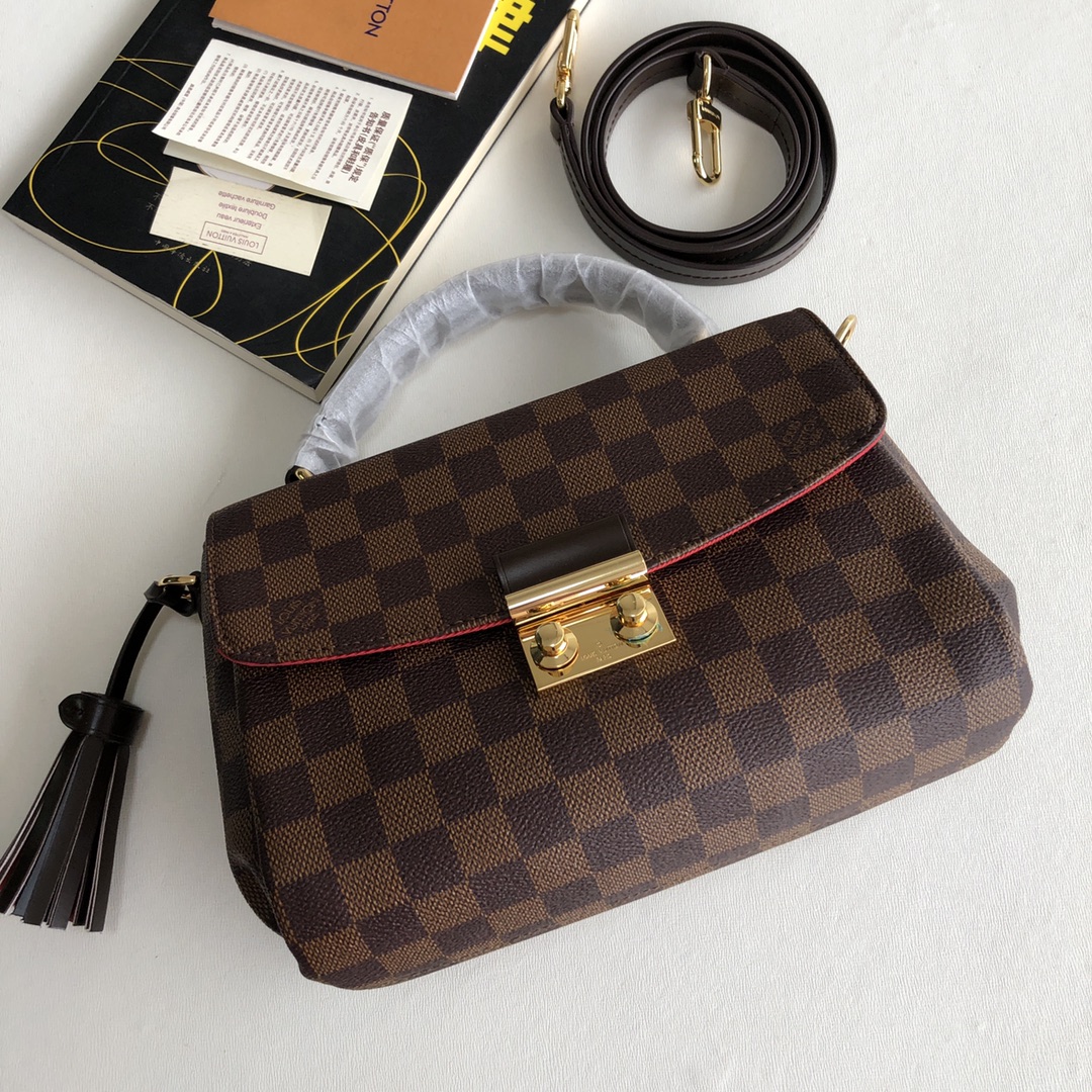 Louis Vuitton LV Croisette Bags Handbags Gold Damier Ebene Canvas Cowhide Casual N53000