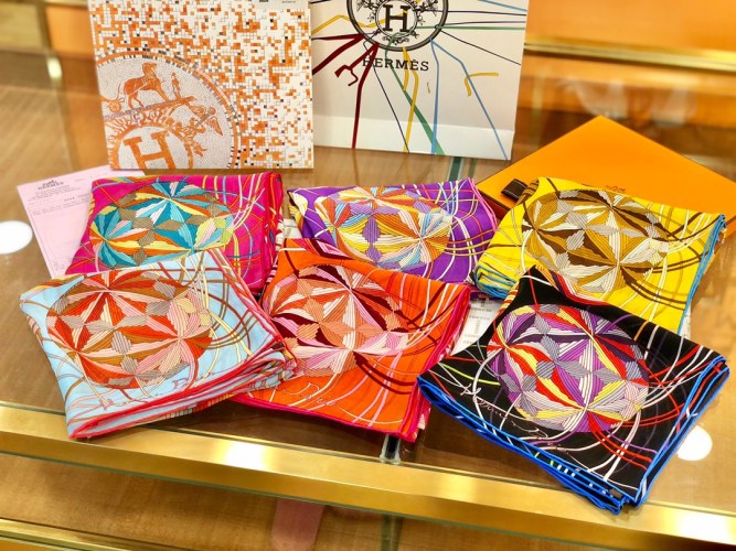 Hermes Silk Scarf 90x90cm Twill Square with Geometric Print 1 Hermes Silk Scarf 90x90cm Twill Square with Geometric Print