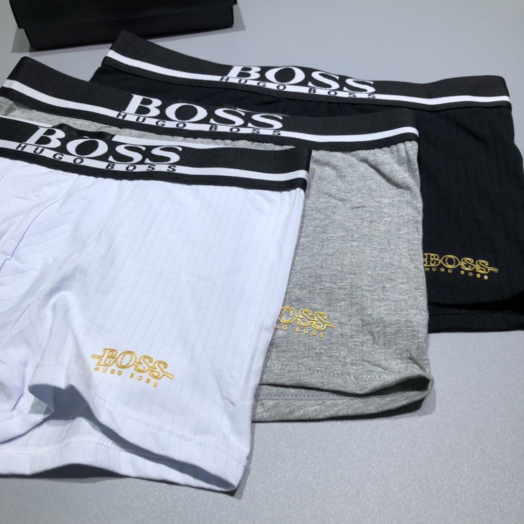  🔥🔥🔥高端狠货•新款刺绣经典logo•送礼自用皆宜】BOSS 一盒3条装男士内裤 难得好货，性价比极高