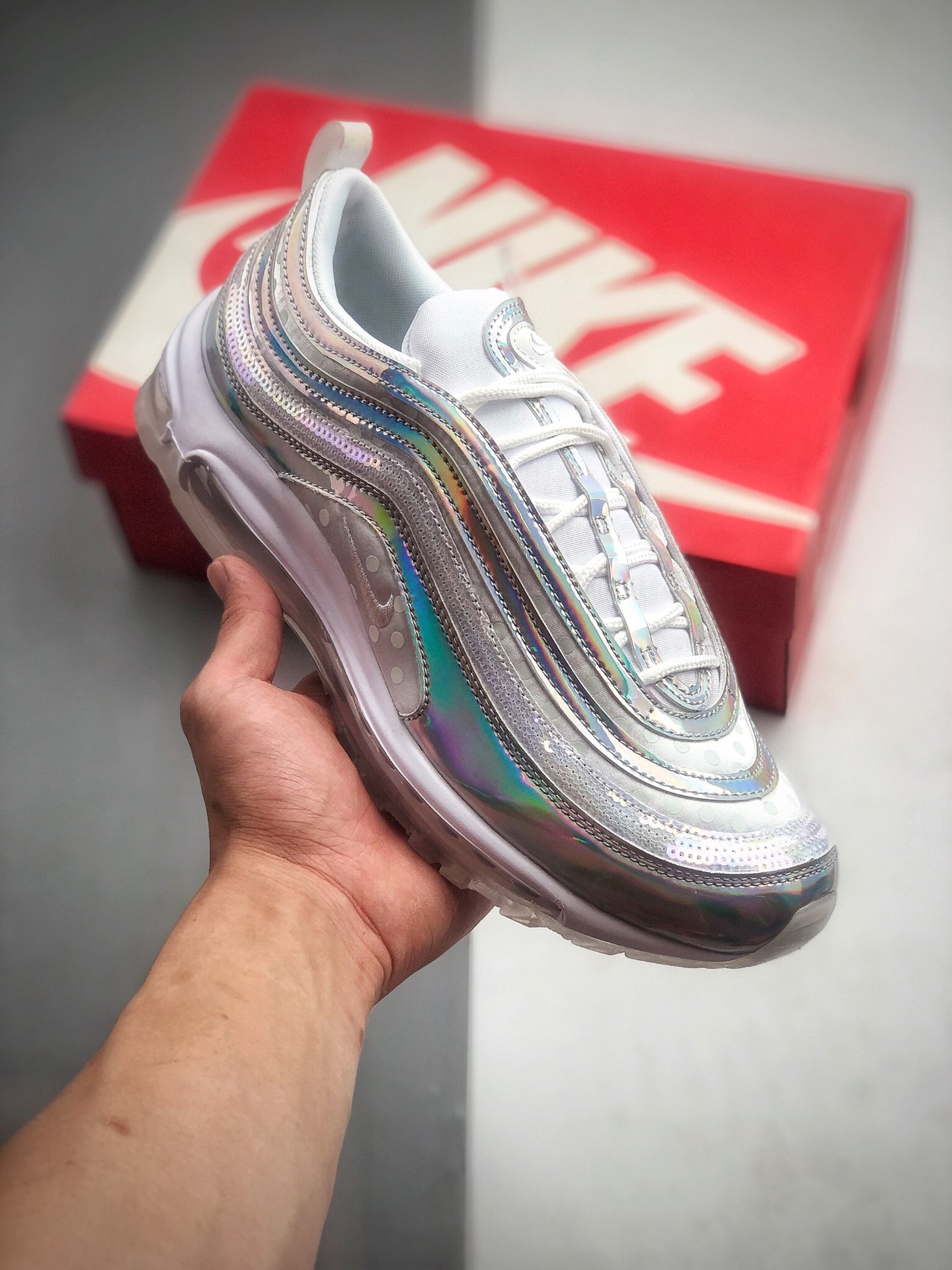 230 耐克Nike Air Max 97  Prm耐克 春季新款珍珠97子弹 炫彩镭射日本限定男女子休闲百搭气垫跑鞋  货号：CU8872-196