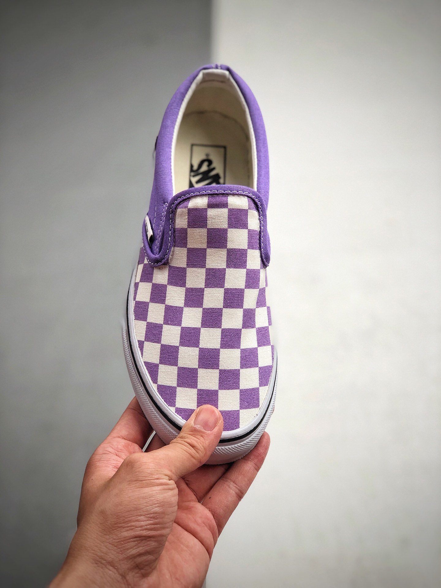 150 VANS SLIP-ON 百搭懒人格子 高端支线淡紫色棋盘格高街休闲板鞋