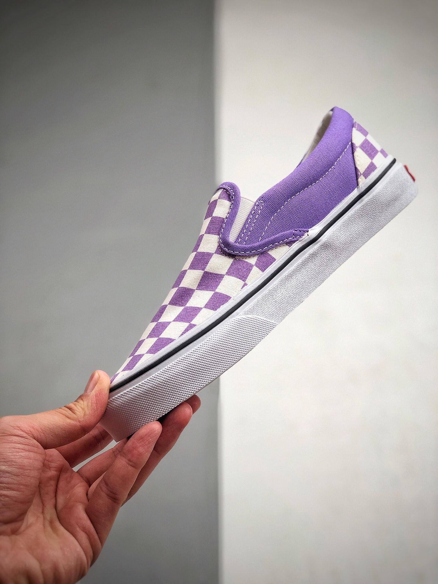 150 VANS SLIP-ON 百搭懒人格子 高端支线淡紫色棋盘格高街休闲板鞋