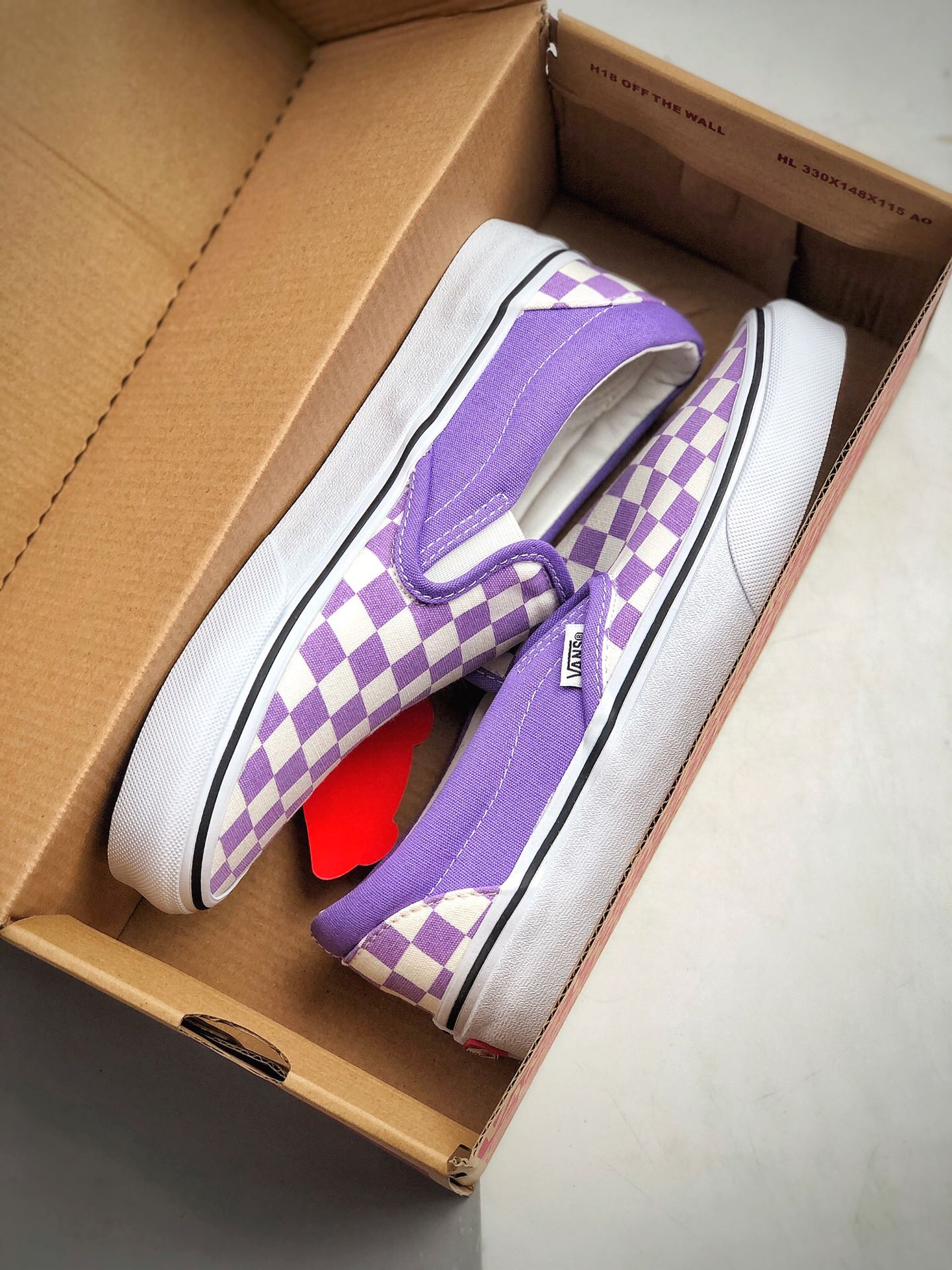 150 VANS SLIP-ON 百搭懒人格子 高端支线淡紫色棋盘格高街休闲板鞋