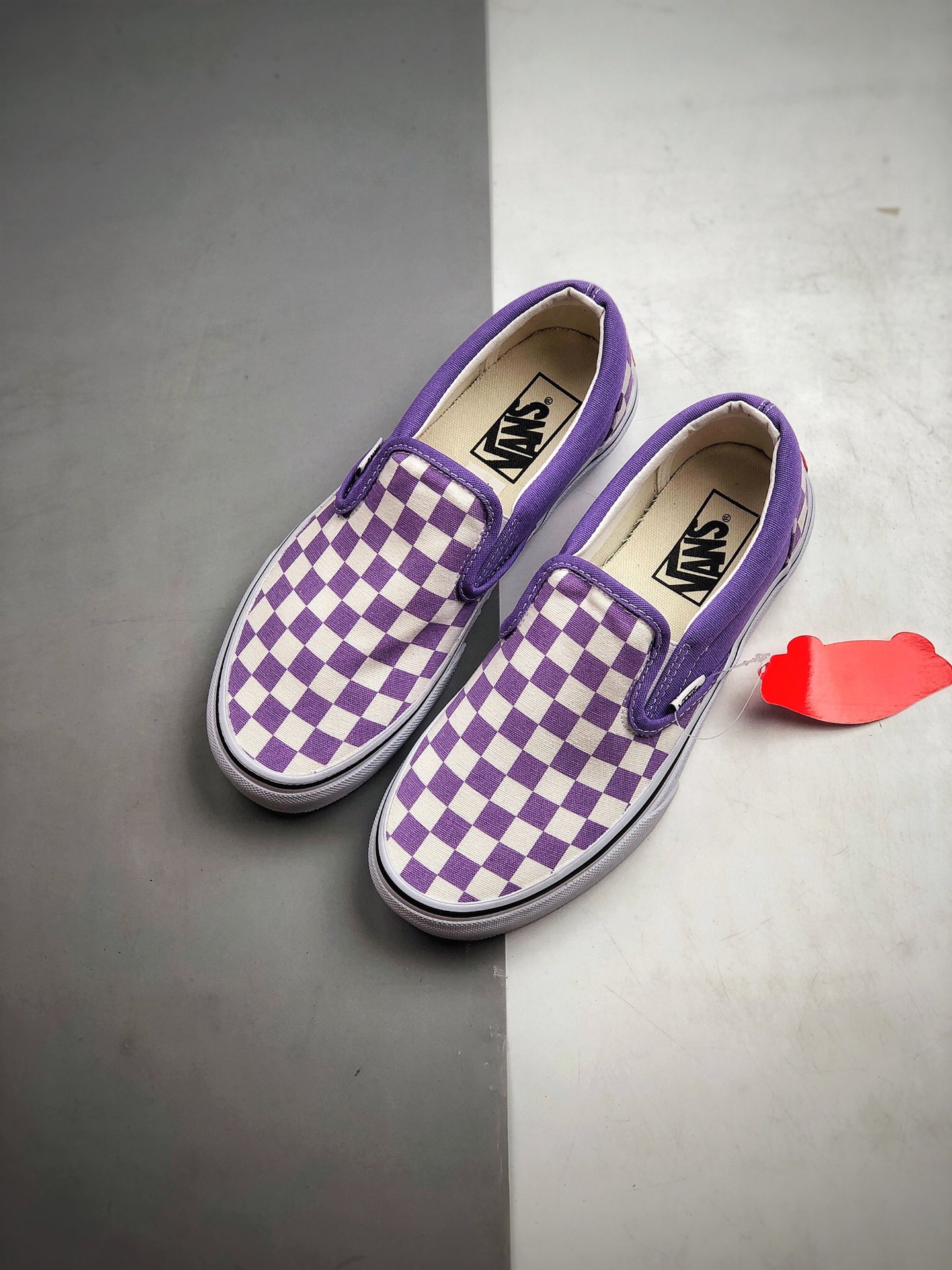150 VANS SLIP-ON 百搭懒人格子 高端支线淡紫色棋盘格高街休闲板鞋