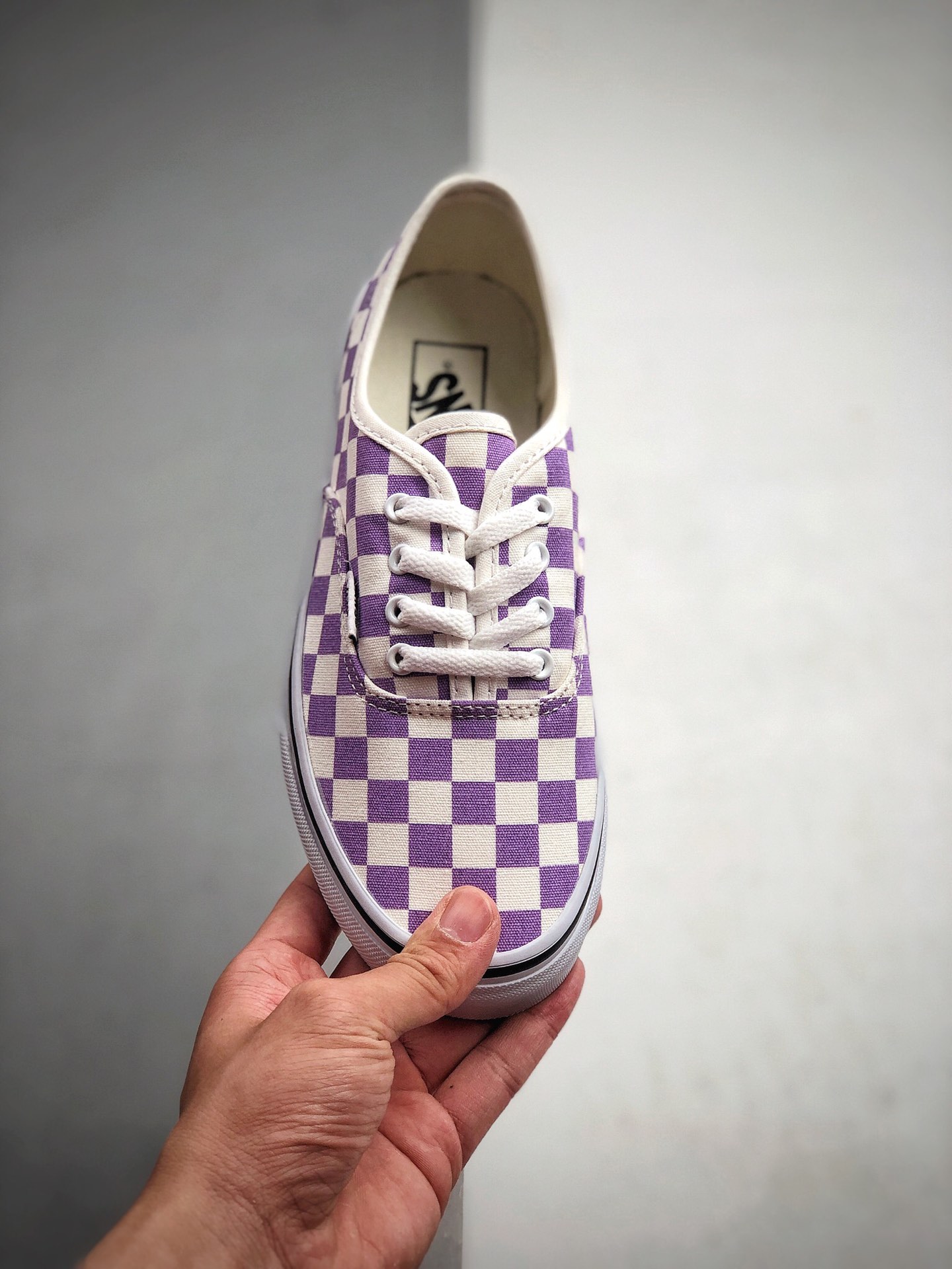 150 VANS Authentic 百搭常青款 高端支线淡紫色棋盘格高街休闲板鞋
