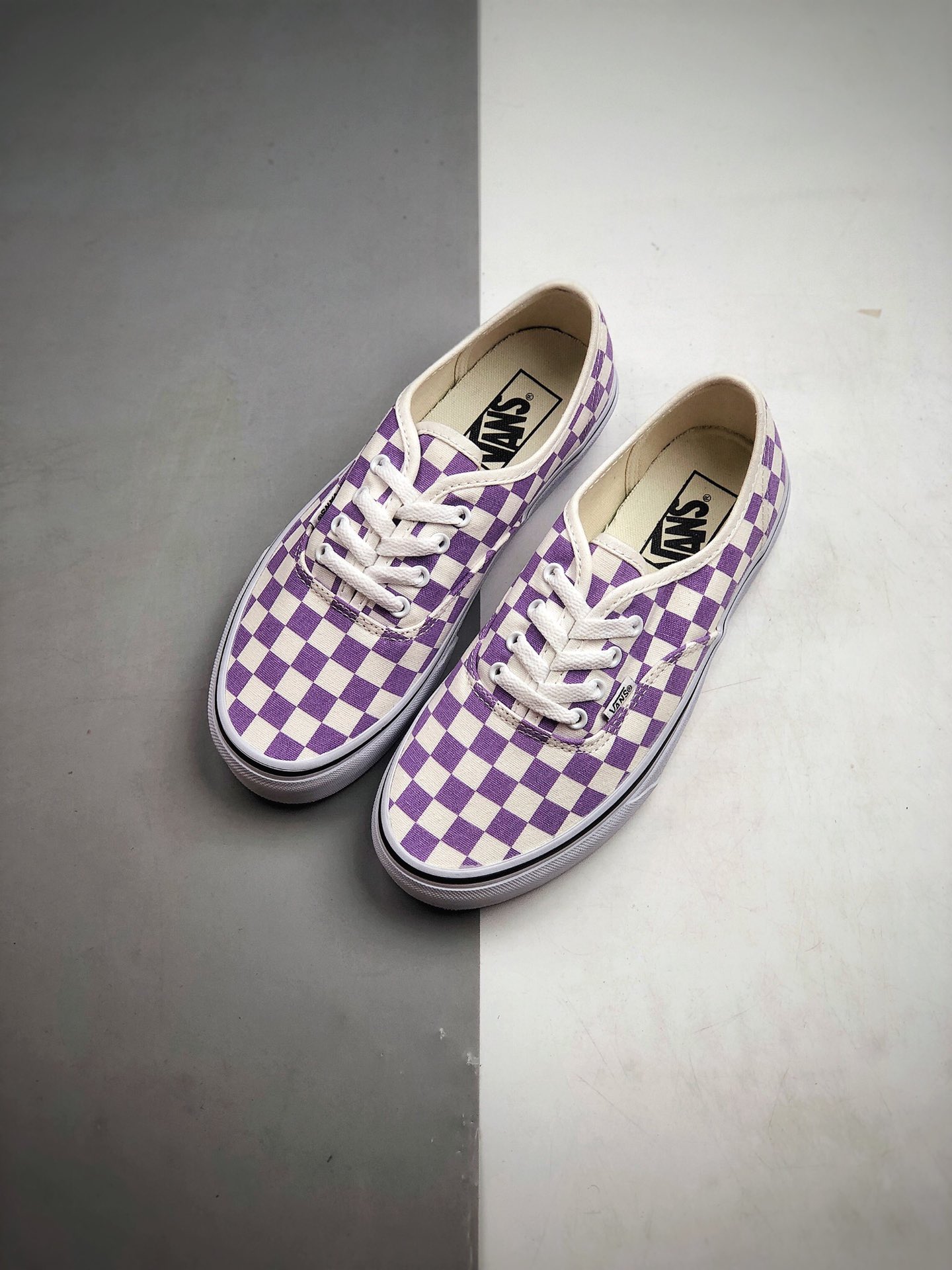 150 VANS Authentic 百搭常青款 高端支线淡紫色棋盘格高街休闲板鞋