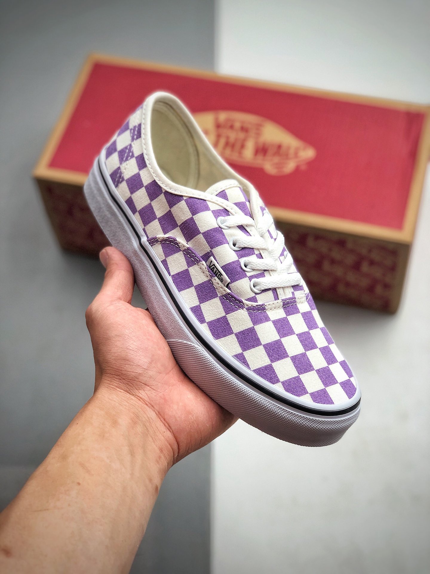 150 VANS Authentic 百搭常青款 高端支线淡紫色棋盘格高街休闲板鞋