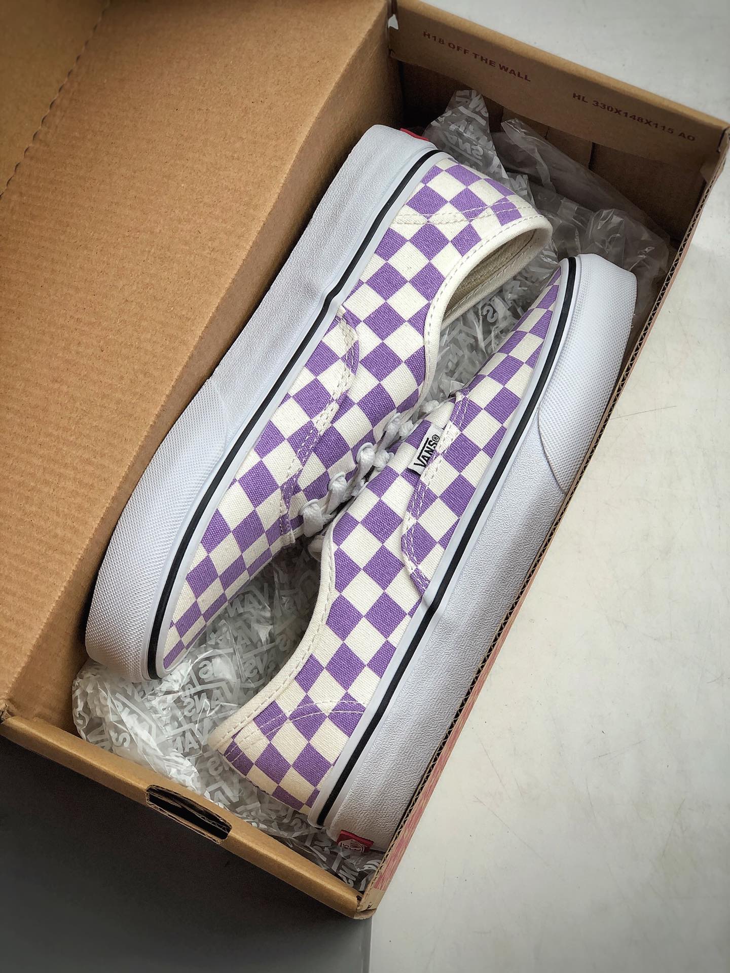 150 VANS Authentic 百搭常青款 高端支线淡紫色棋盘格高街休闲板鞋