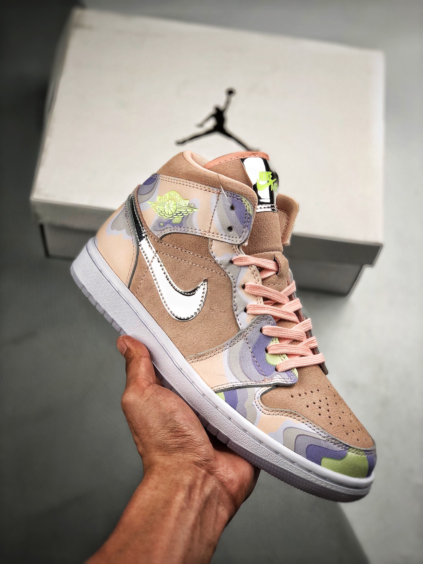 Soporte pago contra reembolso Air Jordan 1 Mid teñido anudado azul y rosa, pedido de cliente de comercio exterior de Tm…