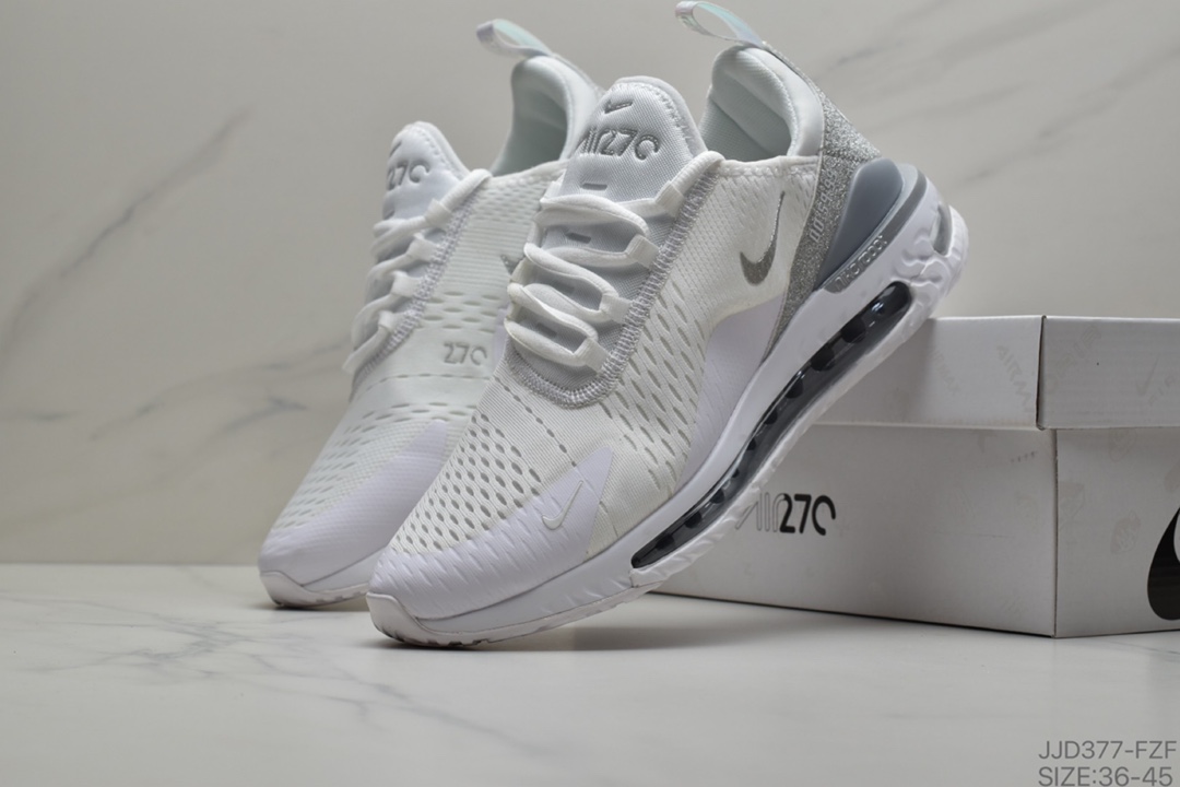130 耐克270气垫 Nike Air Max 270  White弹性针织飞线 小潘高弹后置真气垫休闲运动跑鞋 货号:AH8050-201