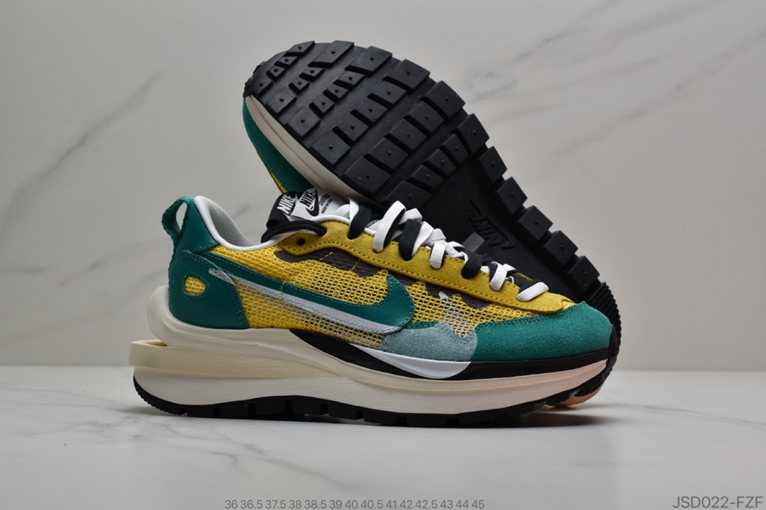 200 日式解构美学联名Sacai x Nike Pegasus VaporFly SP”Green/Yellow/Black/White”混合马拉松解构前卫变形三层底休闲运动慢跑鞋“透吸绿黄白黑大重叠双钩子”CI9928-300