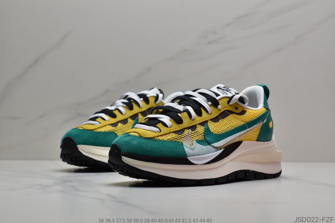 200 日式解构美学联名Sacai x Nike Pegasus VaporFly SP”Green/Yellow/Black/White”混合马拉松解构前卫变形三层底休闲运动慢跑鞋“透吸绿黄白黑大重叠双钩子”CI9928-300