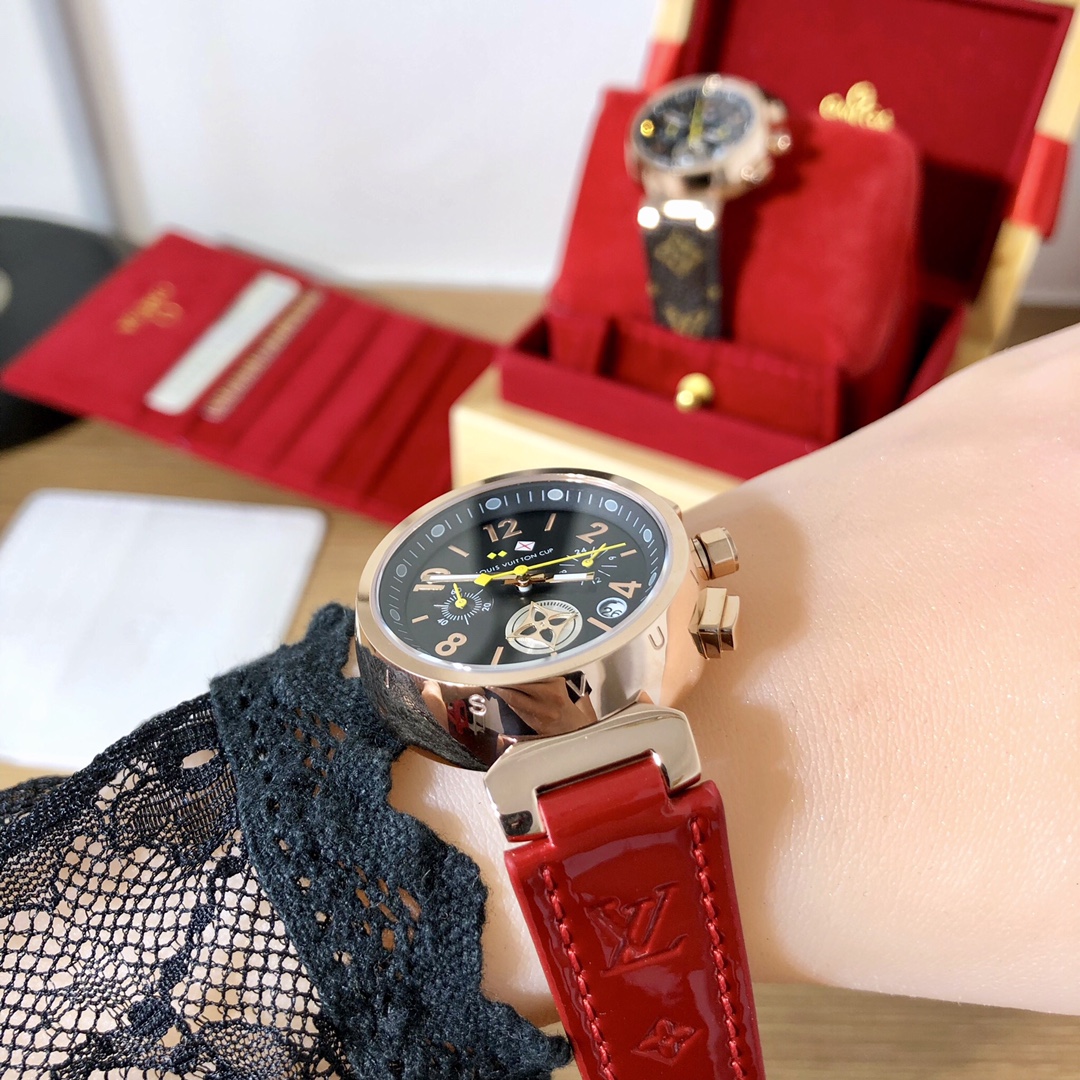 High-End Louis Vuitton Women’s Fashion Watch with Swiss Movement and Leather Strap