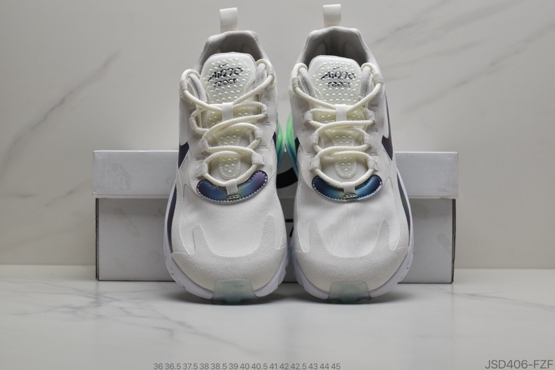 200 公司级 耐克/Nike Max 270 React 混合科技 3M反光变色龙 半掌气垫跑步鞋 外标内置RFID芯片版本 货号：CT5064-100