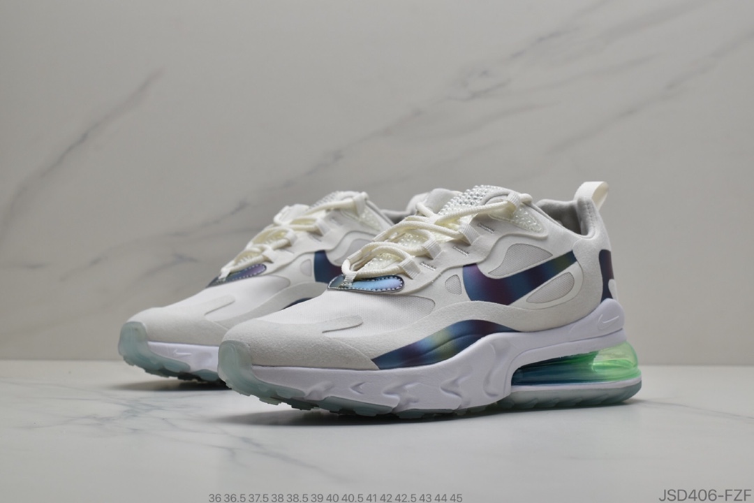 200 公司级 耐克/Nike Max 270 React 混合科技 3M反光变色龙 半掌气垫跑步鞋 外标内置RFID芯片版本 货号：CT5064-100