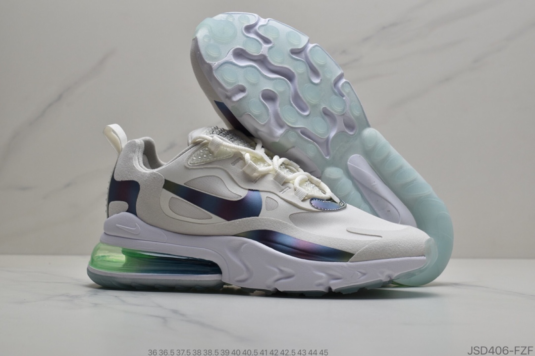 200 公司级 耐克/Nike Max 270 React 混合科技 3M反光变色龙 半掌气垫跑步鞋 外标内置RFID芯片版本 货号：CT5064-100