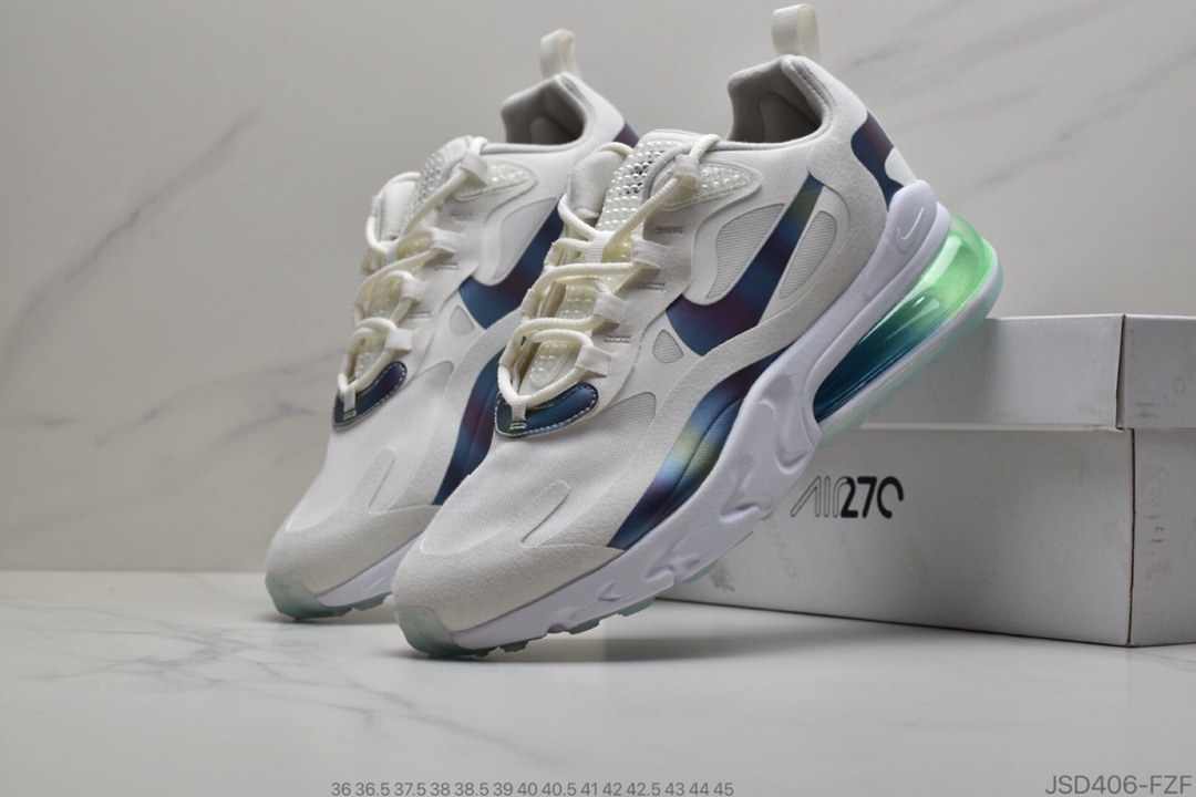 200 公司级 耐克/Nike Max 270 React 混合科技 3M反光变色龙 半掌气垫跑步鞋 外标内置RFID芯片版本 货号：CT5064-100
