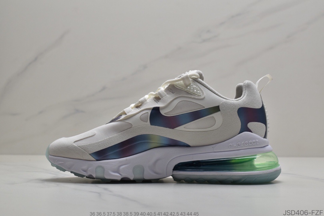 200 公司级 耐克/Nike Max 270 React 混合科技 3M反光变色龙 半掌气垫跑步鞋 外标内置RFID芯片版本 货号：CT5064-100