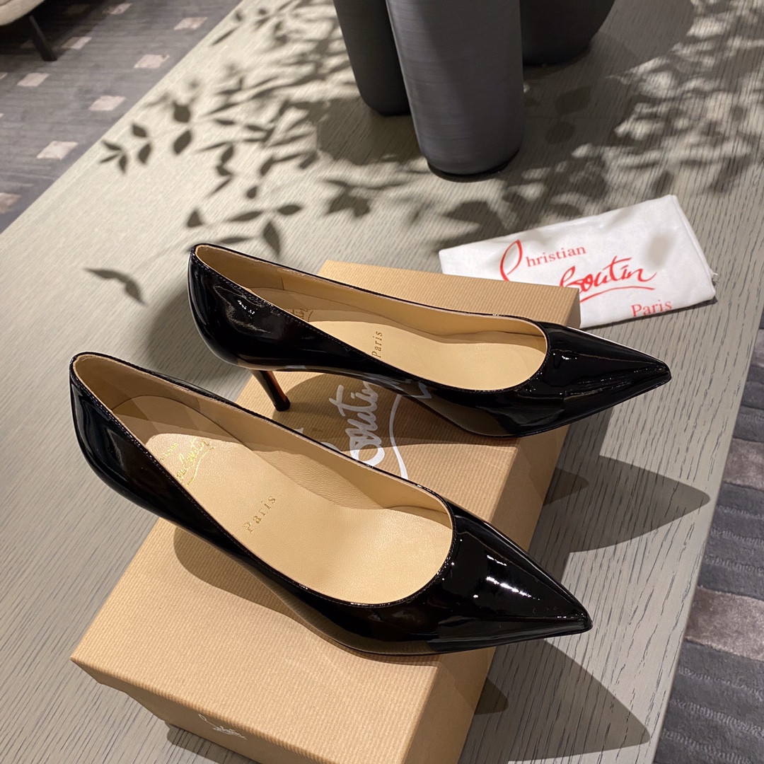 『Patente de cuero zapatos individuales』Negro Christian Louboutin CL 6.5cm/8.5cm/10cm versión superio