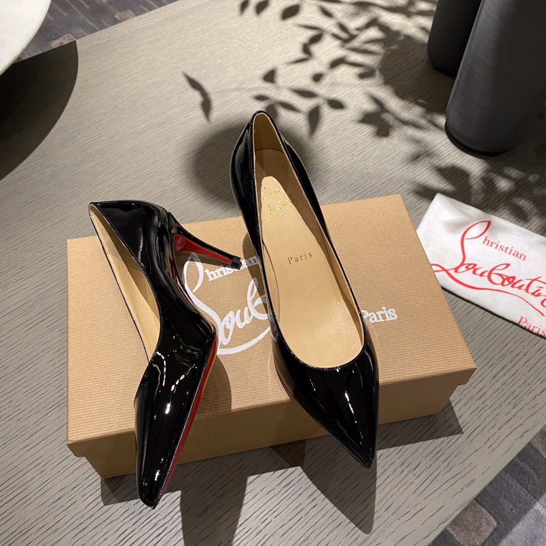 『Patente de cuero zapatos individuales』Negro Christian Louboutin CL 6.5cm/8.5cm/10cm versión superio