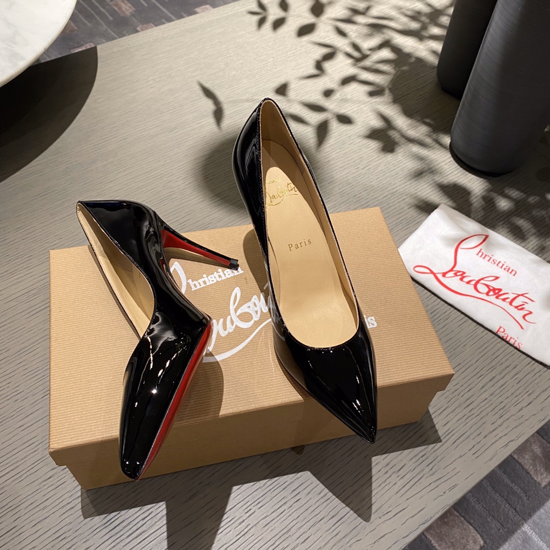 『Patente de cuero zapatos individuales』Negro Christian Louboutin CL 6.5cm/8.5cm/10cm versión superio