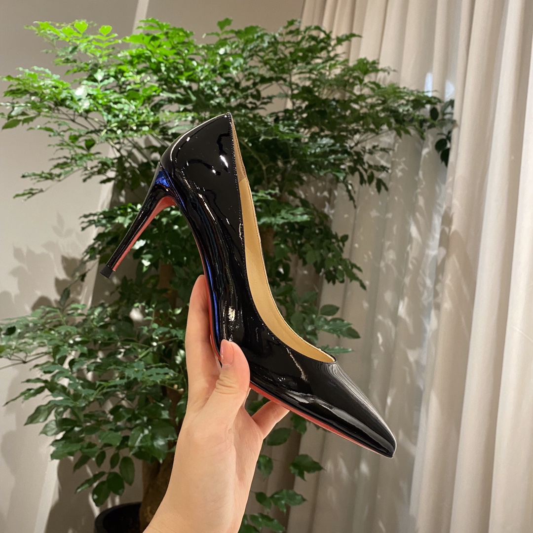 『Patente de cuero zapatos individuales』Negro Christian Louboutin CL 6.5cm/8.5cm/10cm versión superio