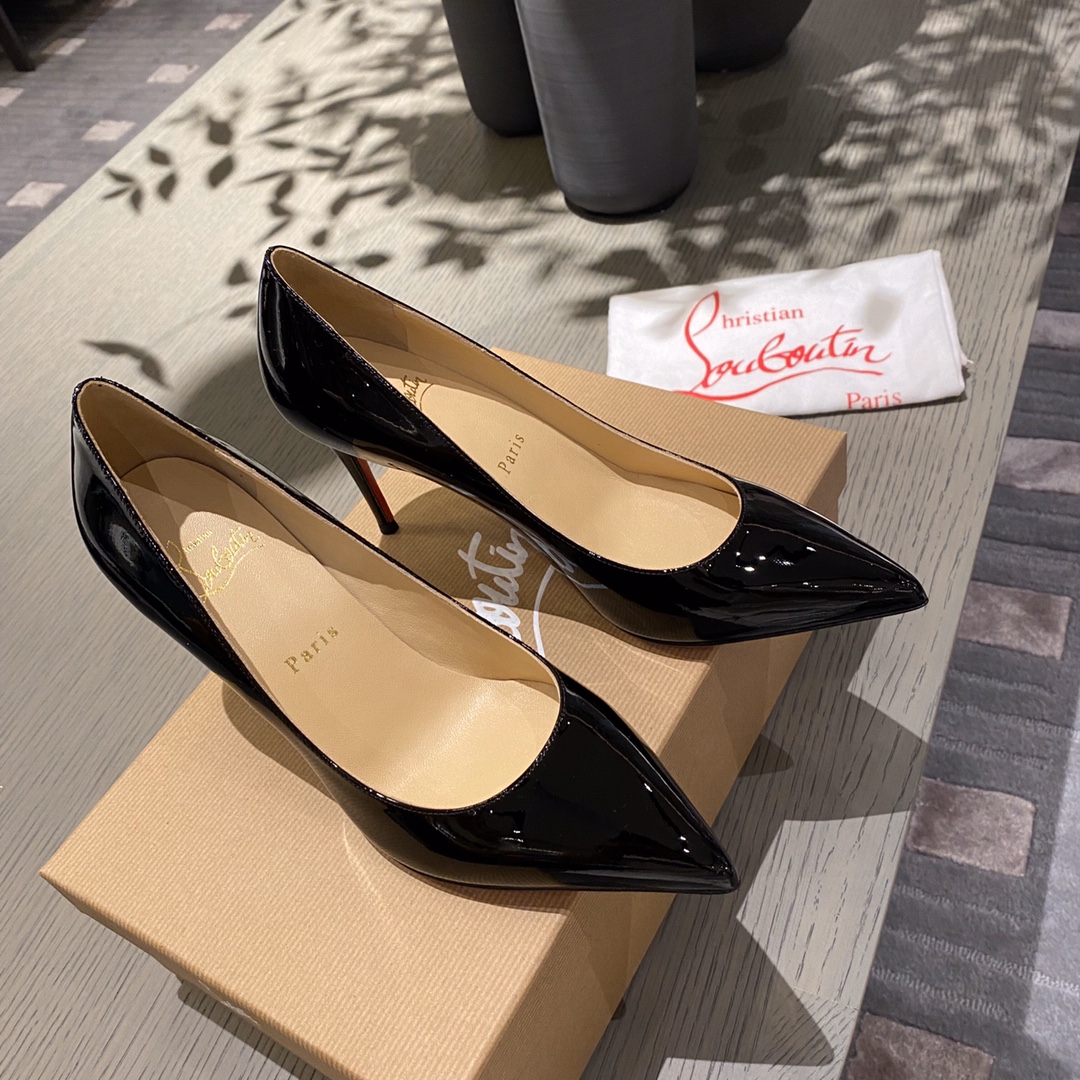 『Patente de cuero zapatos individuales』Negro Christian Louboutin CL 6.5cm/8.5cm/10cm versión superio