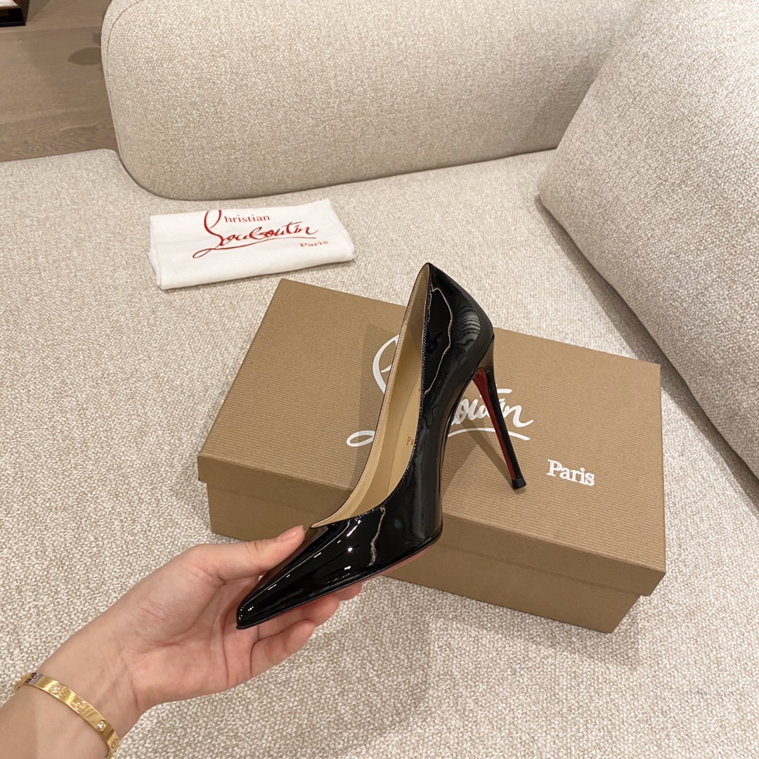 『Patente de cuero zapatos individuales』Negro Christian Louboutin CL 6.5cm/8.5cm/10cm versión superio
