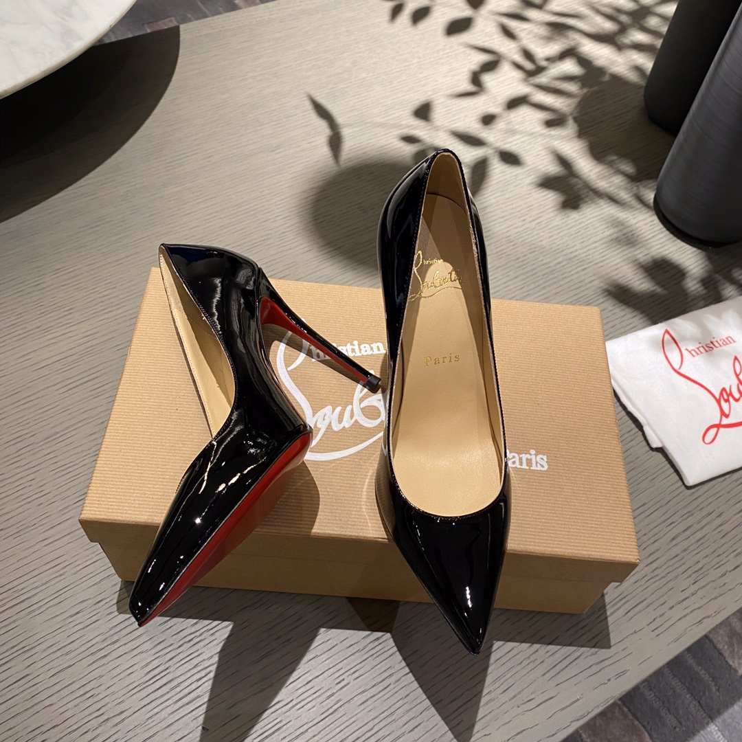 『Patente de cuero zapatos individuales』Negro Christian Louboutin CL 6.5cm/8.5cm/10cm versión superio