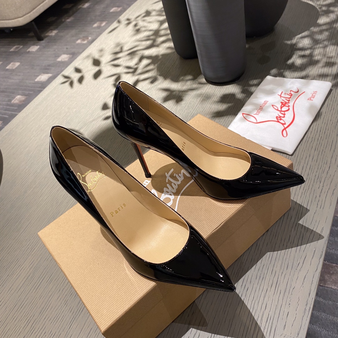『Patente de cuero zapatos individuales』Negro Christian Louboutin CL 6.5cm/8.5cm/10cm versión superio