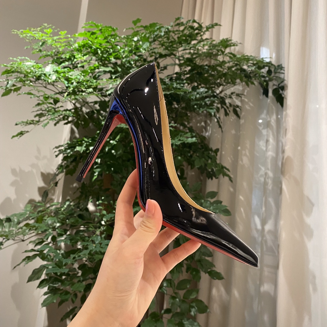 『Patente de cuero zapatos individuales』Negro Christian Louboutin CL 6.5cm/8.5cm/10cm versión superio