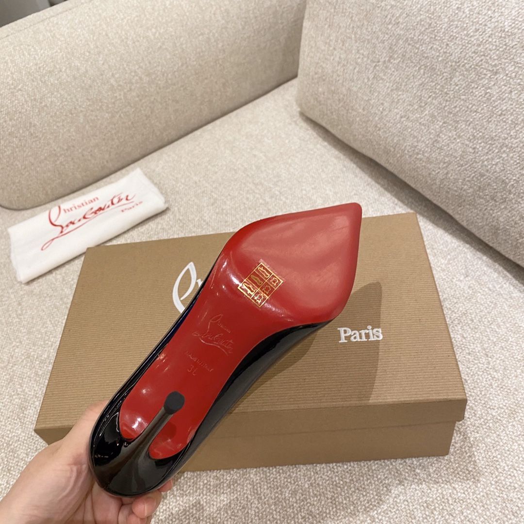 『Patente de cuero zapatos individuales』Negro Christian Louboutin CL 6.5cm/8.5cm/10cm versión superio