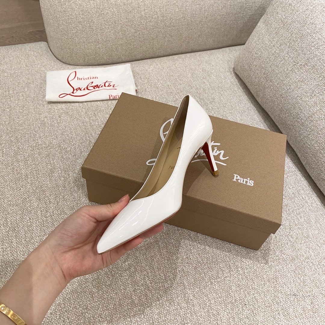 『Patente de cuero zapatos individuales』White Christian Louboutin CL 6.5cm/8.5cm/10cm versión superio