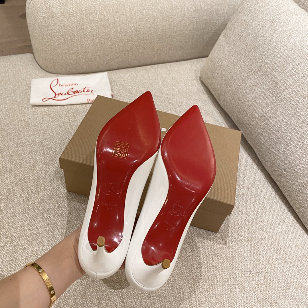 『Patente de cuero zapatos individuales』White Christian Louboutin CL 6.5cm/8.5cm/10cm versión superio