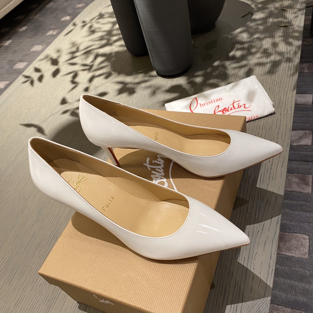 『Patente de cuero zapatos individuales』White Christian Louboutin CL 6.5cm/8.5cm/10cm versión superio