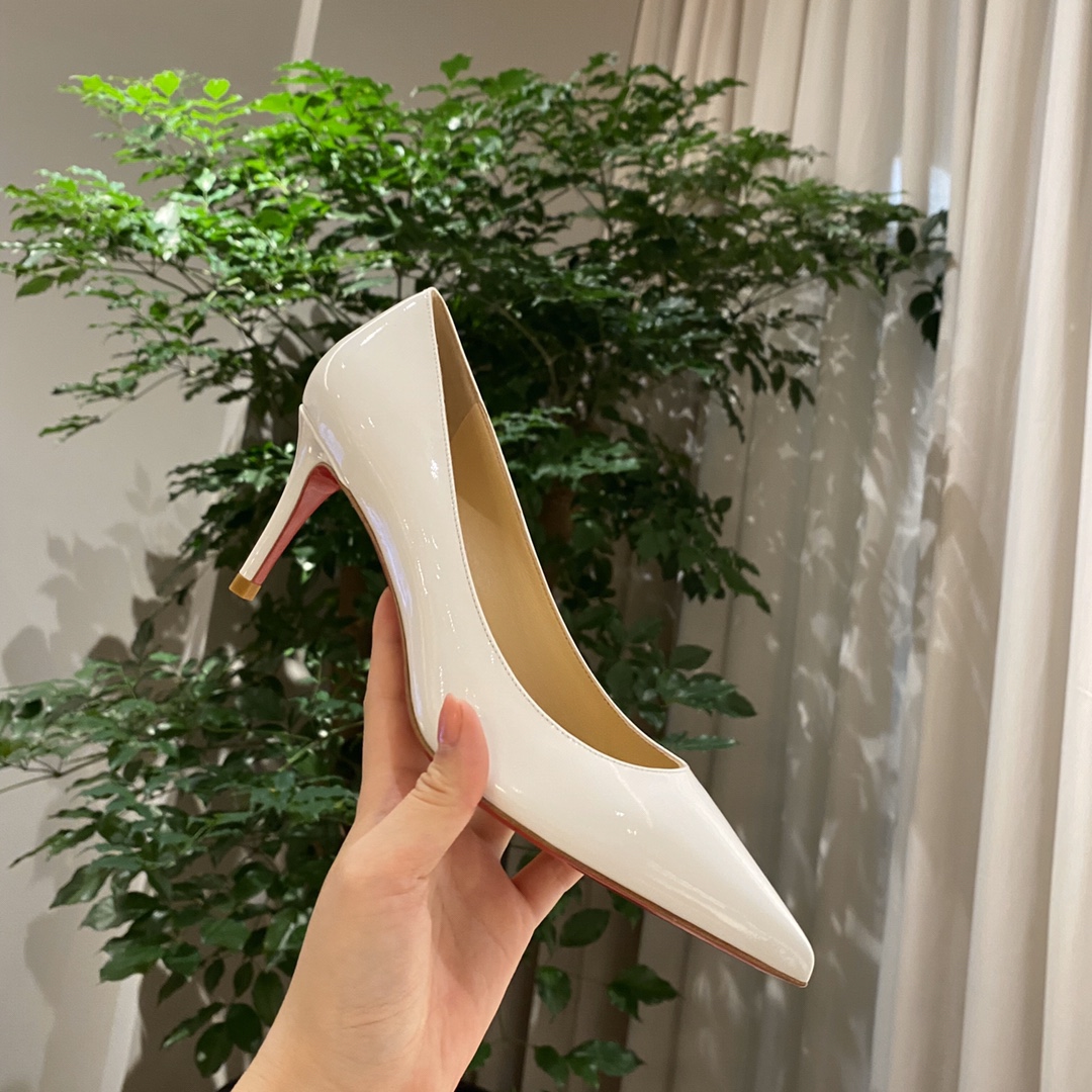『Patente de cuero zapatos individuales』White Christian Louboutin CL 6.5cm/8.5cm/10cm versión superio