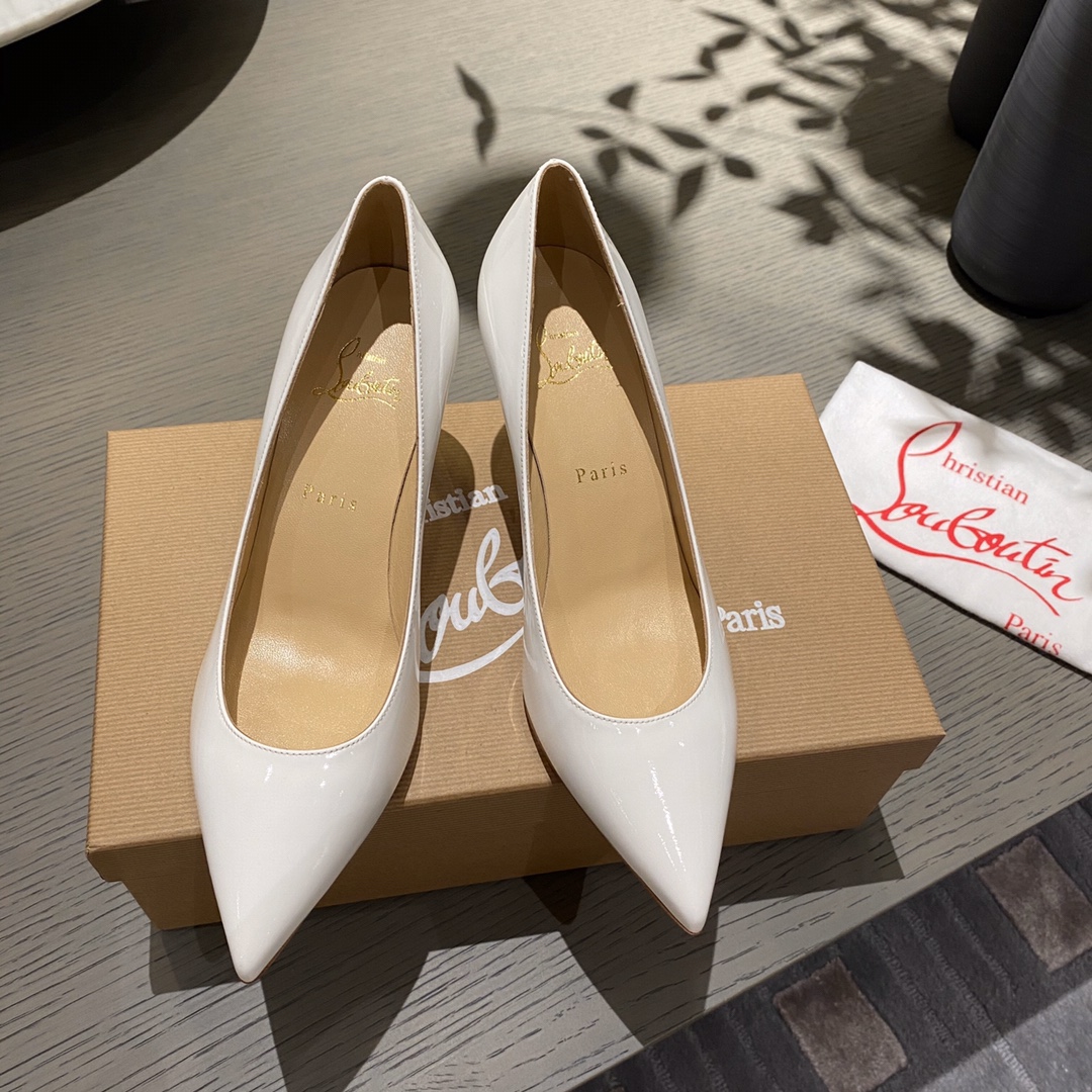 『Patente de cuero zapatos individuales』White Christian Louboutin CL 6.5cm/8.5cm/10cm versión superio