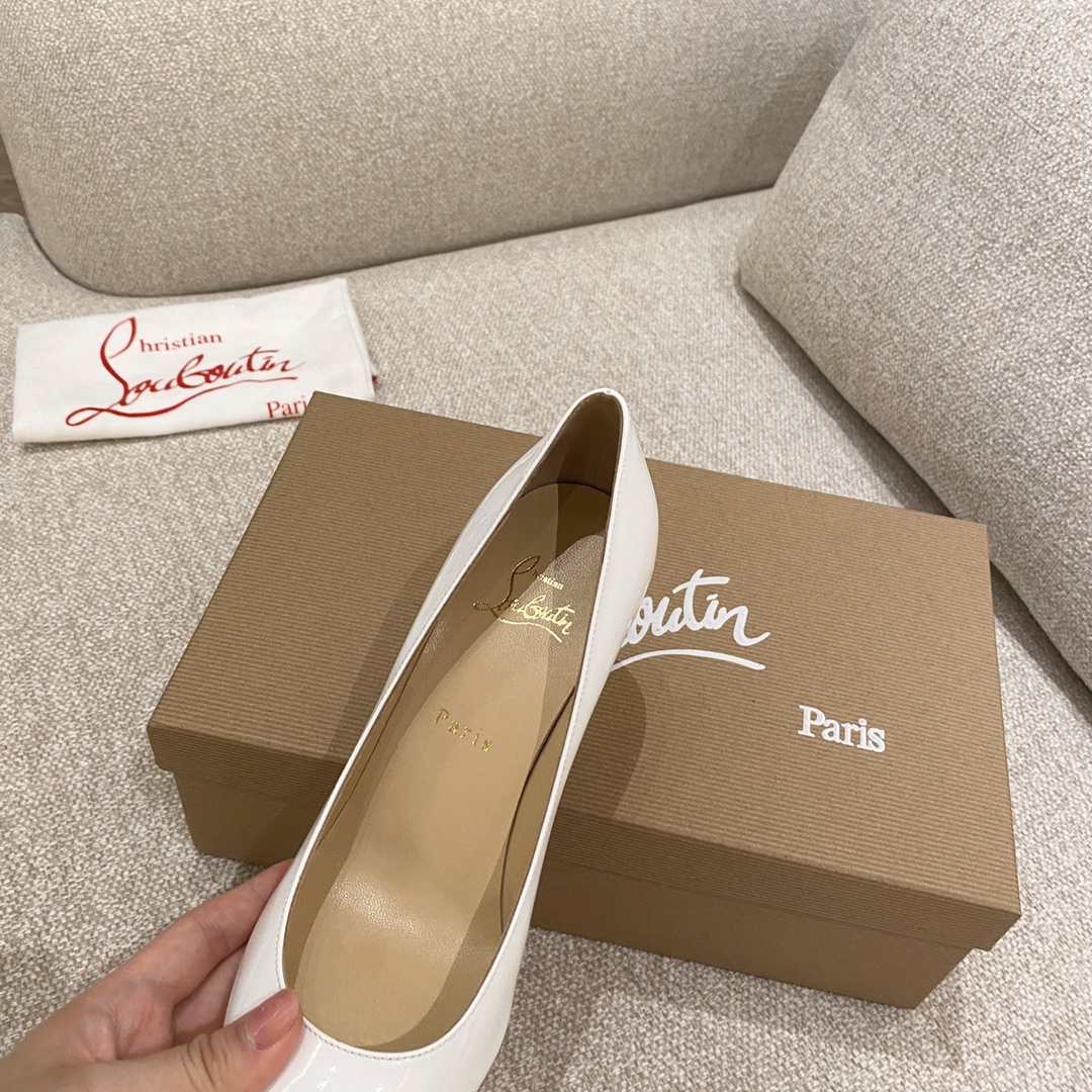 『Patente de cuero zapatos individuales』White Christian Louboutin CL 6.5cm/8.5cm/10cm versión superio